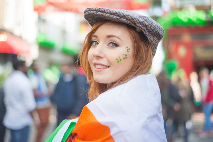 Beautiful Irish girl on St. Patricks Day, Dublin, Ireland.