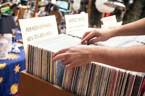 Vinyl records in the flea market
