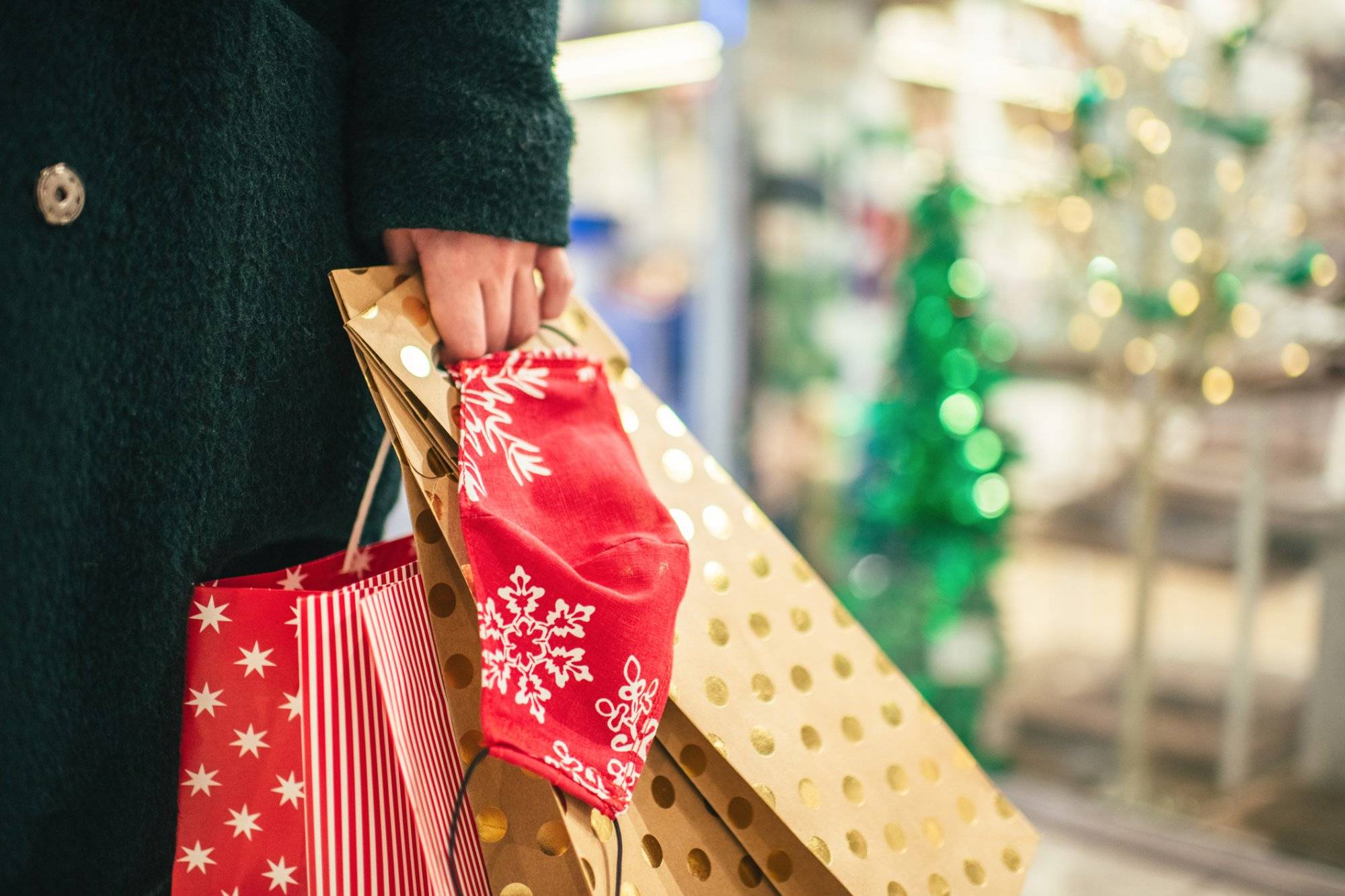 Christmas shopping with protective mask during COVID-19